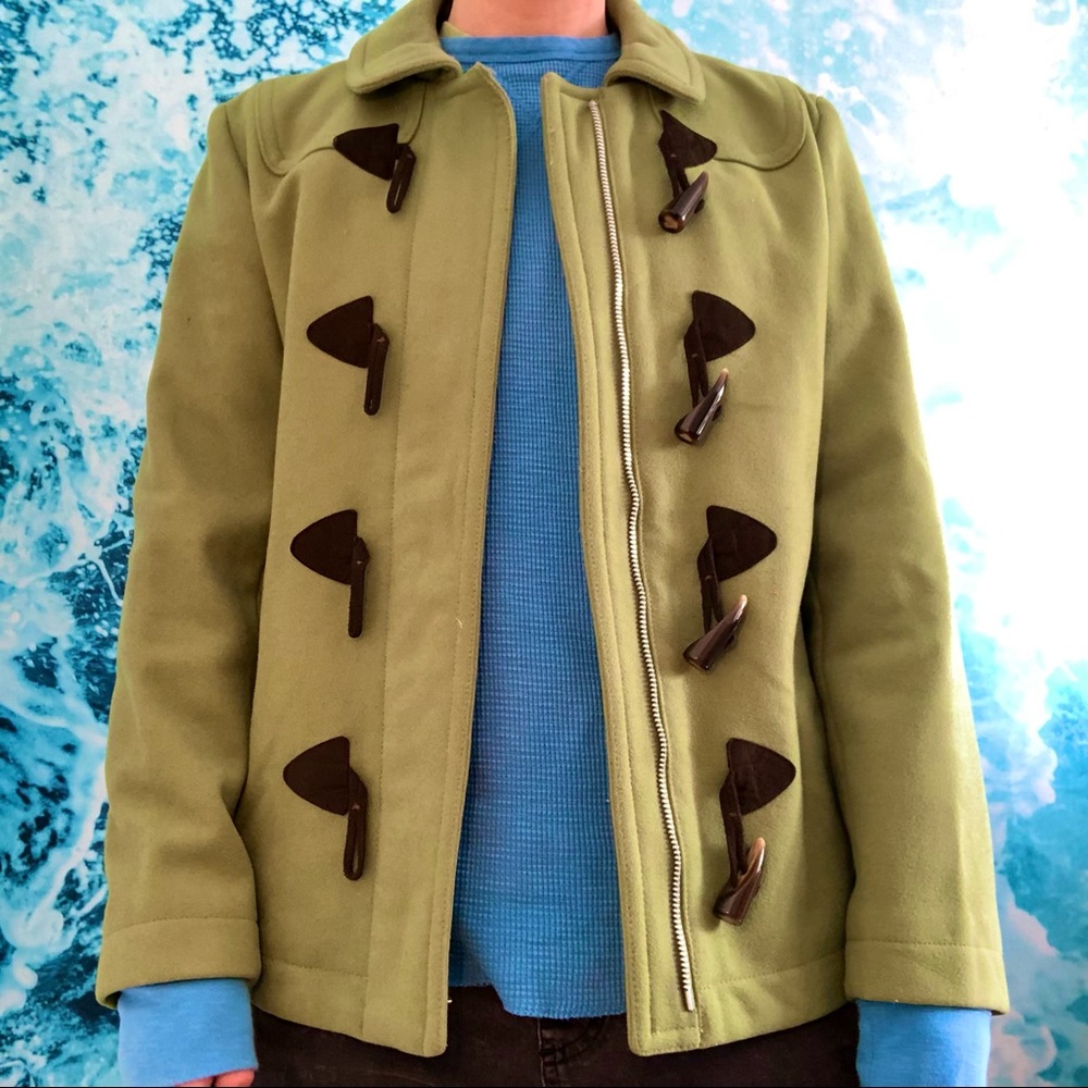 Gap Moss Green Pea Coat with Tortoise Shell Toggles, Size M